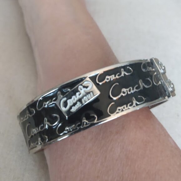 Coach: black and silver tone bangle bracelet: - Picture 1 of 4